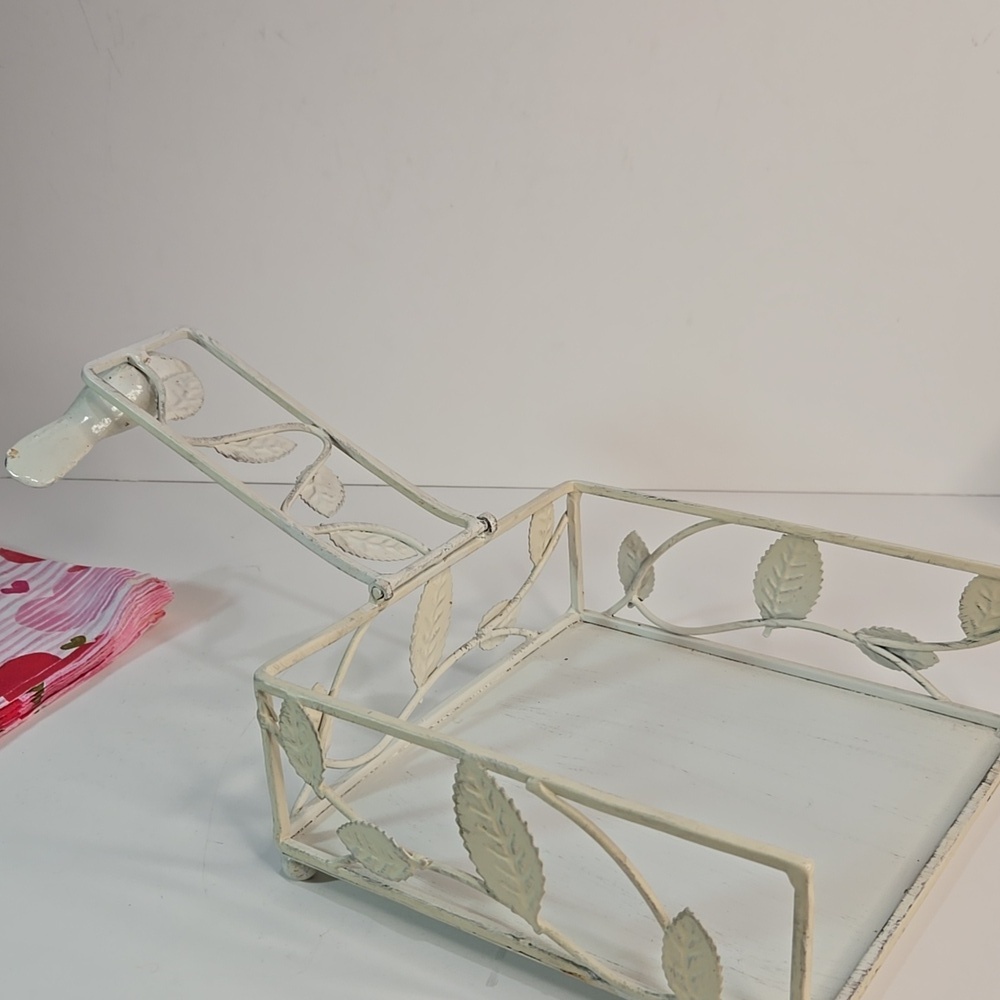 Shabby Chic Cottage Cream/Off White Metal Napkin Holder with Bird Vine Design - Picture 7 of 11